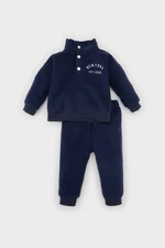 DEFACTO Baby Boy 2-Piece Set Stand Collar Buttoned Printed Polar Fleece Sweatshirt Sweatpants