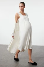 Trendyol Curve Ecru Lace Detailed Belted Knitted Maternity & Postpartum Dressing Gown-Nightgown Set of 2