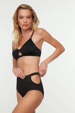 Trendyol Black Textured High Waist Bikini Bottoms With Cut Out Detailed