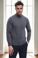 64721 Dewberry Half Turtleneck Woolen Mens Knit Sweater-GREY