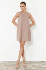 Trendyol Brown Wide Cut Linen Look Sleeveless Mini Woven Dress