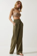 Happiness İstanbul Women's Khaki Muslin Palazzo Trousers