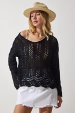 Happiness İstanbul Women's Black Openwork Seasonal Knitwear Sweater