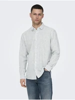 White-green men's striped shirt with linen blend ONLY & SONS Ca - Men