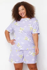 Trendyol Curve Lilac Rabbit Patterned Knitted Pajama Set