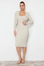 Trendyol Beige Plain Midi Knit Dress