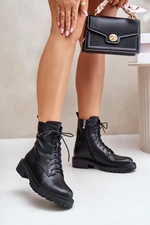 Leather ankle boots Worker insulated with zip black Elosie