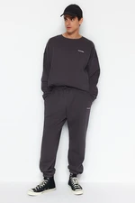 Trendyol Anthracite Oversize/Wide Cut Text Printed Warm Sweatshirt Tracksuit