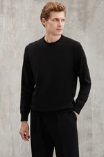 GRIMELANGE Battis Men's 50% Cotton Special Silk Touch Anti-pilling Soft Round Neck Black Sweate