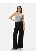 Koton Wide Leg Trousers with Pocket Waist Asymmetrical Button Detail