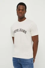 Bavlněné tričko Pepe Jeans CLEMENT béžová barva, s potiskem, PM509220