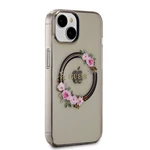 Zadní kryt Guess PC/TPU Flowers Ring Glossy Logo MagSafe pro Apple iPhone 14, černá