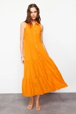 Trendyol Orange Waist Opening Sleeveless Maxi Woven Shirt Dress