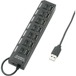 USB 2.0 hub Renkforce 7 portů, lze spínat jednotlivě, se stavovými LED, 165 mm, černá