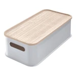 Sivý úložný box s vekom z dreva paulownia iDesign Eco Handled, 21,3 x 43 cm