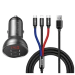 Adaptér do auta Baseus Digital Display 2xUSB + 3v1 kabel 1,2m (TZCCBX-0G) čierny nabíjačka do auta • určené na mobilný telefón/tablet • LED displej • 