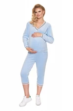 Be MaaMaa Těhotenské, kojící velurové pyžamo 3/4 - modré, vel. S/M, vel. S/M