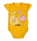 Baby Nellys Bavlněné kojenecké body, kr. rukáv, Flamingo - hořčicové, vel. 62 (2-3m)