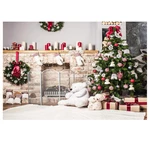 Christmas Photography Backdrop 3D Tree Brick Fireplace White Bear Printed Vinyl Photo Studio Background Cloth