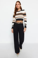 Trendyol Antracit Crop Color Block Pletený sveter