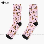 German Shepherd Pattern In Pink Socks Cartoon Socks 360° Digital Printing Personalized Custom Unisex Adult Teen Youth Socks