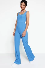 Trendyol Indigo Low-Collection Knitted Jumpsuit with Tie Detailed.