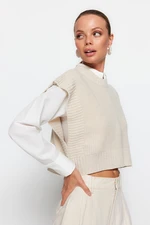 Trendyol Stone Crop Crew Neck Dzianinowy sweter z dzianiny