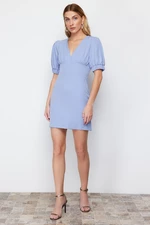 Trendyol Blue A-line Back Detailed Balloon Sleeve Mini Woven Dress