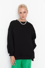 Trendyol Black Oversize/Wide fit with slits. Thick Fleece Inside Knitted Sweatshirt