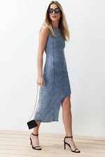 Trendyol Light Blue Slit Asymmetric Denim Maxi Dress