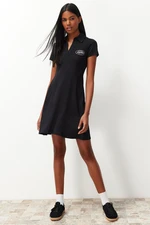 Trendyol Black Skater/Waist Embroidery Cotton Stretch Knitted Mini Dress