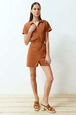 Trendyol Brown Elastic Waist Gabardine Mini Woven Jumpsuit