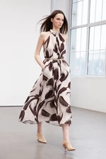Trendyol Limited Edition Brown Floral Straight Cut Maxi Woven Dress