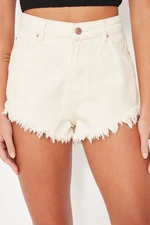 Trendyol Ecru Denim Tasseled Denim 100% Cotton Shorts & Bermuda