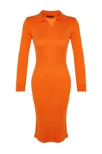 Trendyol Orange Midi Knitwear Polo Neck Sukienka