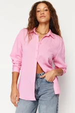 Trendyol Pink Striped Oversize Wide Fit Textured Woven Shirt