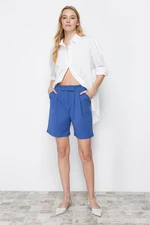 Trendyol Indigo Pleated Velcro Closure Knitted Shorts & Bermuda