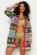 Trendyol Curve Multicolored Ethnic Patterned Woven Beach Wear Shirt