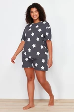 Trendyol Curve Anthracite Star Printed Knitted Pajamas Set