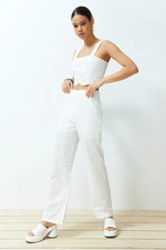 Trendyol Ecru Brode Straight Woven Trousers