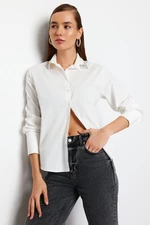 Trendyol White Woven Hand Work Shiny Jewelled Poplin Shirt