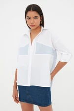 Trendyol Ecru Stripe Detailed Oversize Wide Cut Woven Shirt