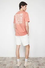 Trendyol Dusty Rose Oversize/Wide Cut Text Printed Short Sleeve 100% T-Shirt