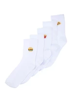 Trendyol 5-Pack White Cotton Food Embroidered College-Tennis-Mid-Length Socks