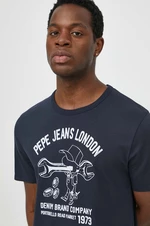Bavlněné tričko Pepe Jeans CEDRIC tmavomodrá barva, s potiskem, PM509389
