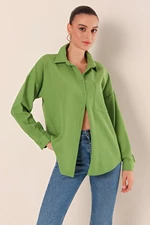 Bigdart 20153 Oversize lněná košile s jednou kapsou - E.zelená