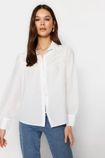 Trendyol Ribbed Woven Shirt in Ecru