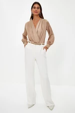 Trendyol Mink Satin Fabric Double Breasted Collar Woven Body with Snap Detail at the Hem