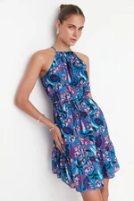 Trendyol Blue Floral Mini szőtt sifon bélelt ruha