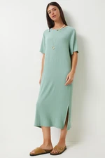 Happiness İstanbul Women's Green Loose Long Casual Knitted Dress